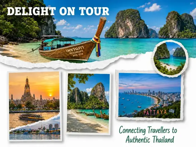 Thailand destinations we cover — Wat Arun at sunset, Krabi longtail boats and Pattaya bay