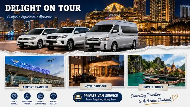 Black premium van on a mountain road in Thailand — private transfer service
